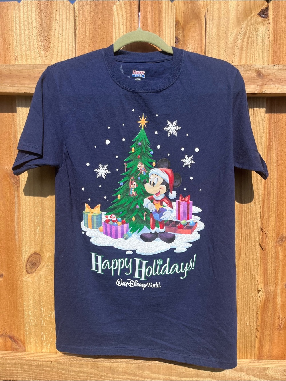 Disney Navy Holiday Tee with Multicolor Christmas Graphic